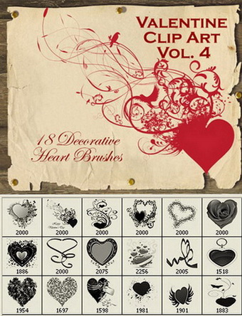 Valentine Clip Art Vol.4 -18 Heart Photoshop Brushes