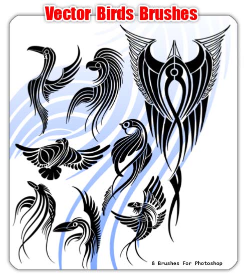 Vector Birds Brushes - 8 ������ ��� Photoshop