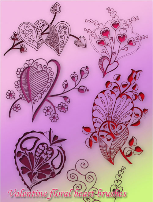 Valentine Floral Decorative Heart Brushes for Photoshop #1 Valentine Floral Decorative Heart Brushes for Photoshop #1