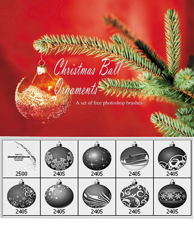10 Christmas Balls Photoshop Brushes
