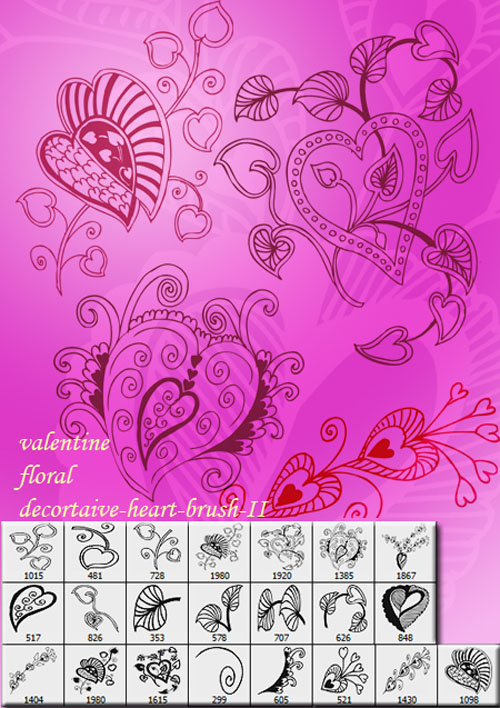 Valentine Floral Decorative Heart Brushes for Photoshop #2 Valentine Floral Decorative Heart Brushes for Photoshop #2