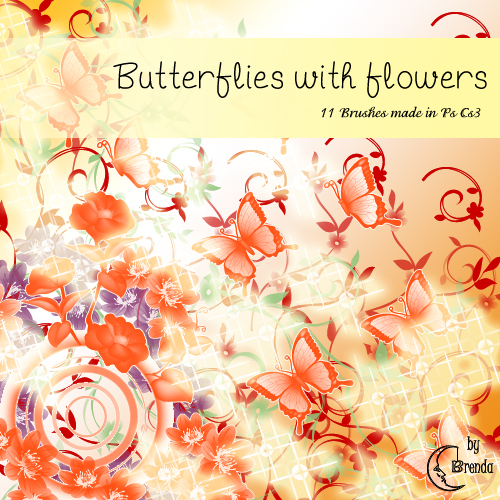 ����� ��� Photoshop - Butterflies with Flowers by Brenda