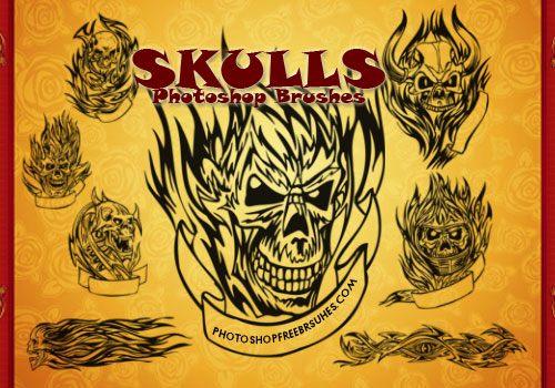Flaming Skull Tattoos Photoshop Brushes