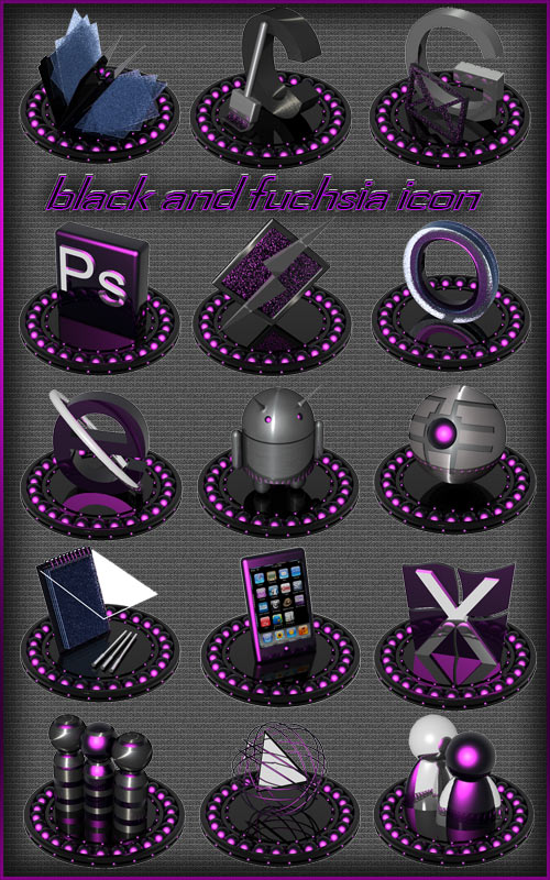 Black and fuchsia icon set