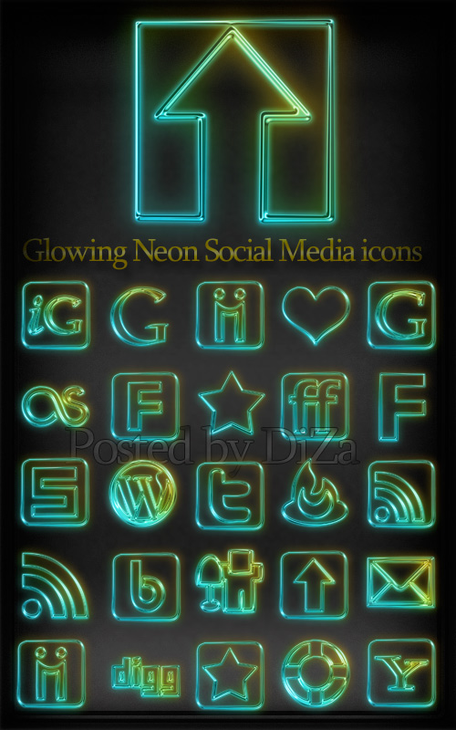 Glowing Neon Social Media icons Glowing Neon Social Media icons