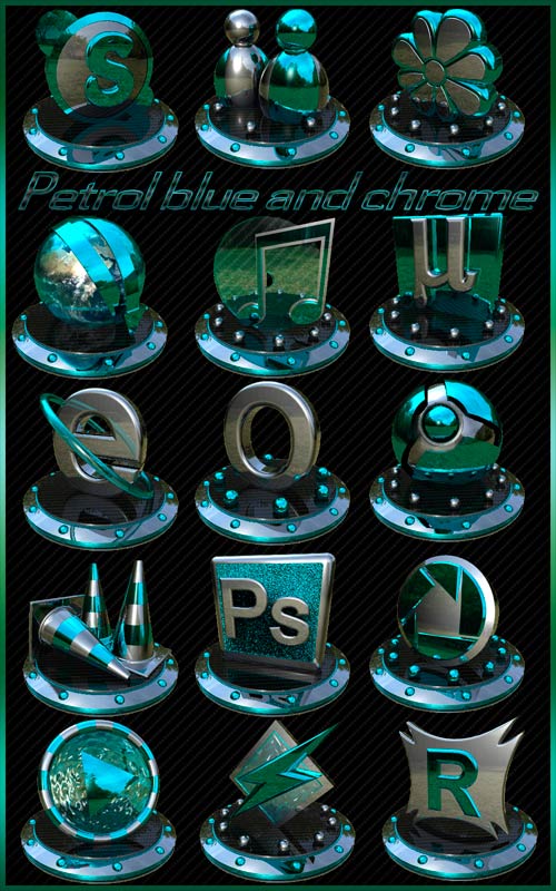 Petrol blue and chrome icons