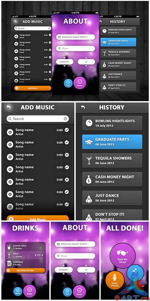 5 Style Menu Iphone App UI PSD Template