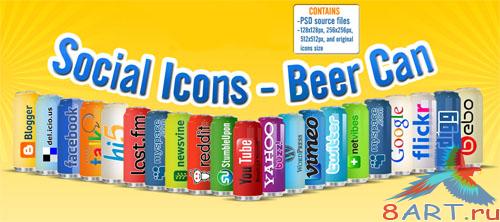 PSD Template - Social Icons on a Beer Can PSD Template - Social Icons on a Beer Can