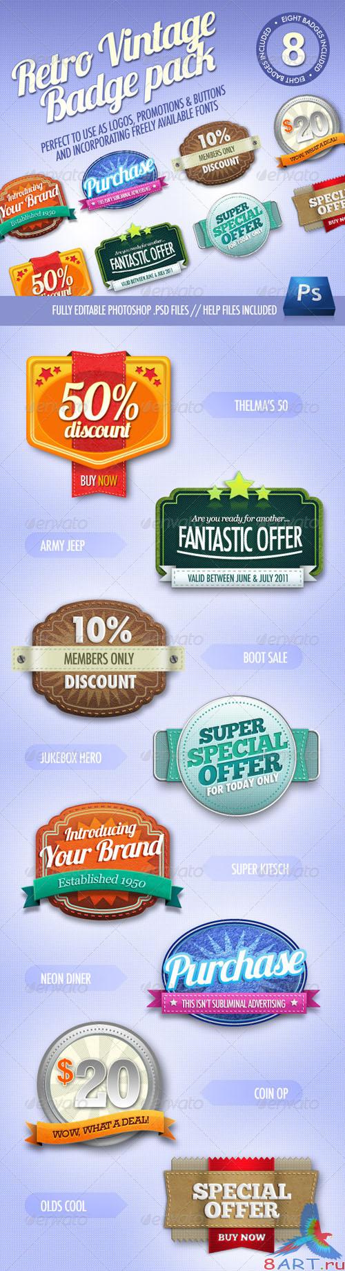 GraphicRiver - 8 Retro Vintage badges GraphicRiver - 8 Retro Vintage badges
