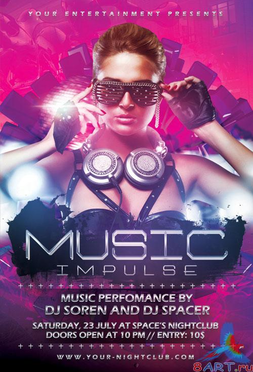 Music Impulse Party Flyer/Poster PSD Template