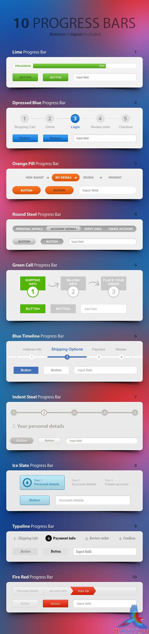 10 Progress bars buttons 10 Progress bars buttons