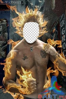 Шаблон на фотошоп - Мачо в течение огне Шаблон на фотошоп - Мачо в течение огне