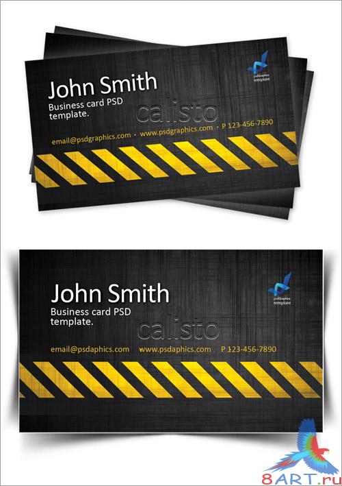 Business card template, construction hazard stripes theme