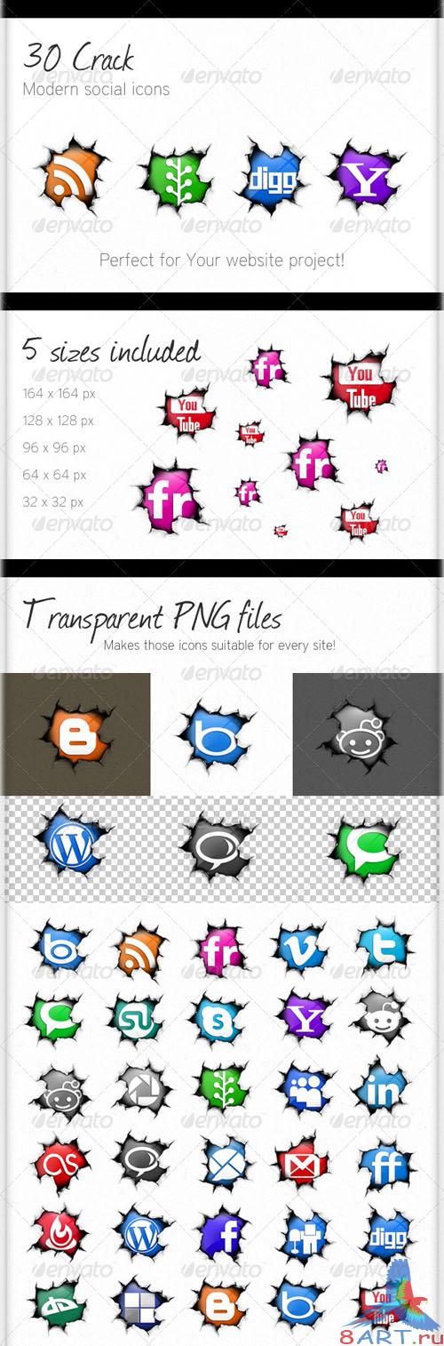 GraphicRiver - 30 Crack Social Icons GraphicRiver - 30 Crack Social Icons