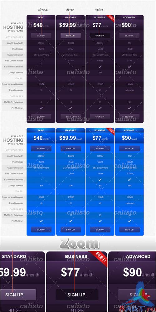 Pricing Table PSD Template