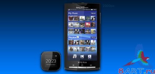 Mobile template for Sony Ericsson. PSD, PNG