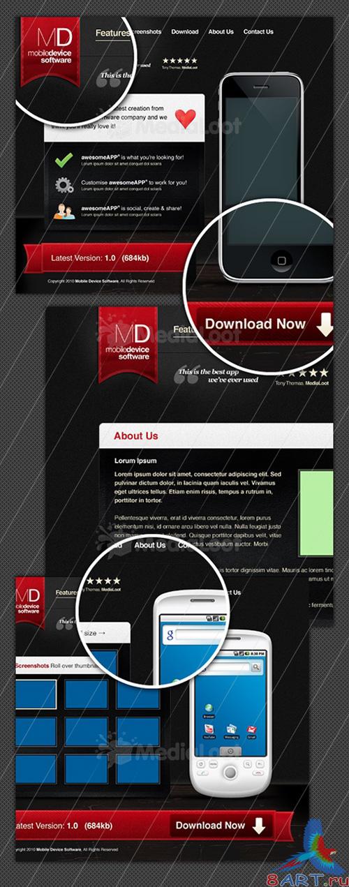MediaLoot Mobile App Website Template PSD and PNG - RETAIL