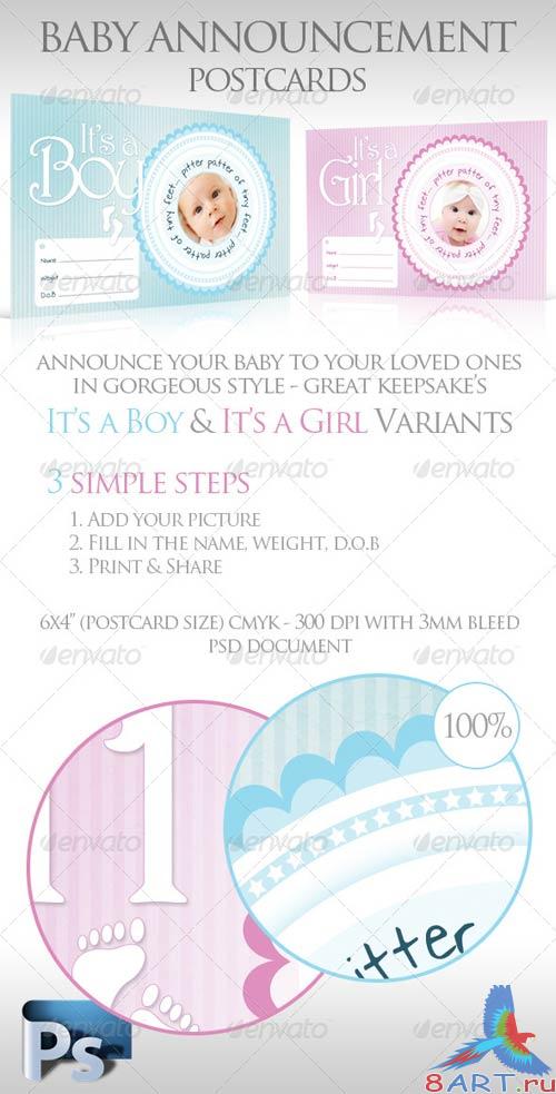 GraphicRiver Baby Announcement Postcards