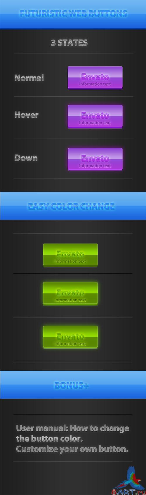 PSD Template - Futuristic Web Buttons Pack PSD Template - Futuristic Web Buttons Pack