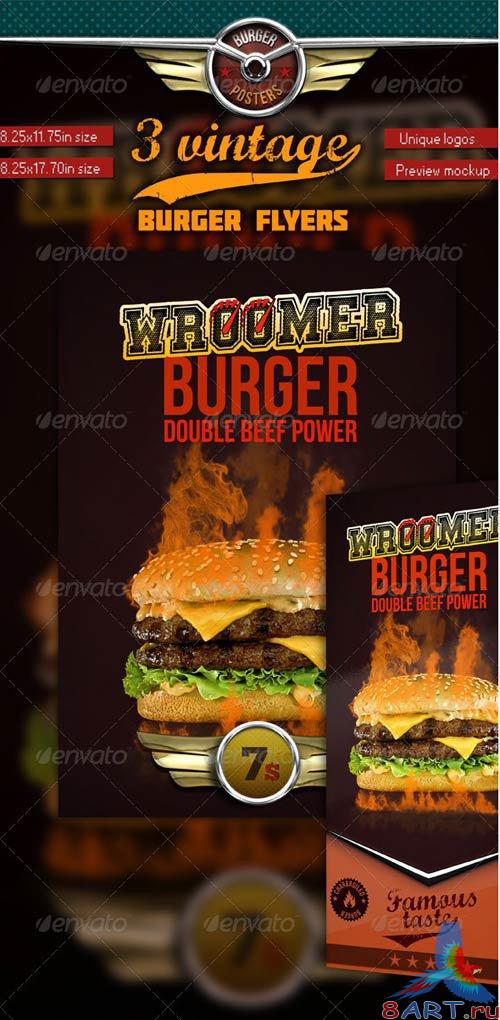 GraphicRiver 3 Burgers Vintage Posters (Flyers)