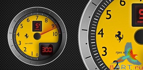 F430 Tachometer Vector Graphic. PSD