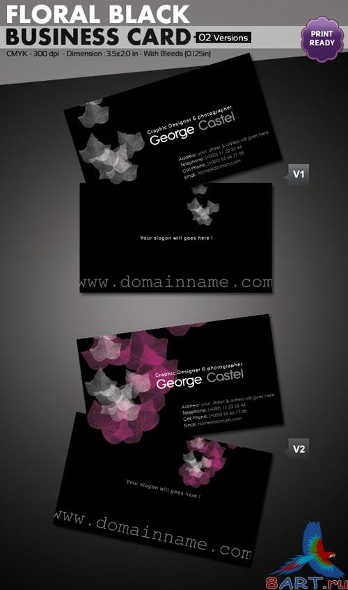 Floral Black Business Card Template Floral Black Business Card Template