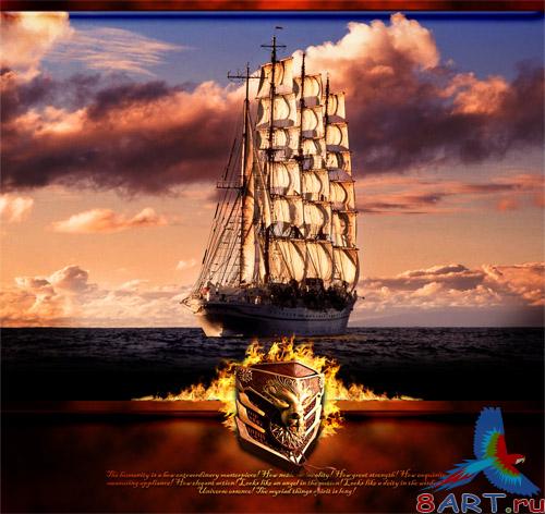 Ship at sea PSD