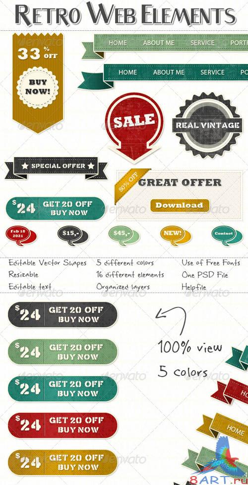 GraphicRiver Extended Set of Retro Vintage Web Elements GraphicRiver Extended Set of Retro Vintage Web Elements