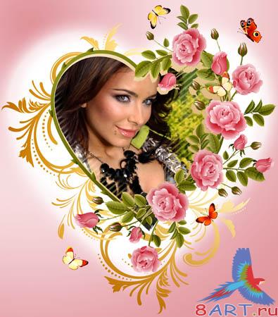 Valentine-frame with rose bush -  (-)