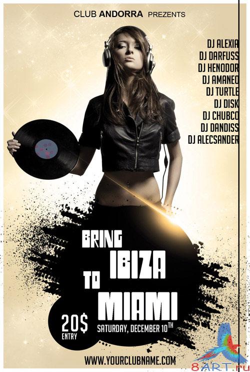 Bring Ibiza to Miami Party Flyer/Poster PSD Template