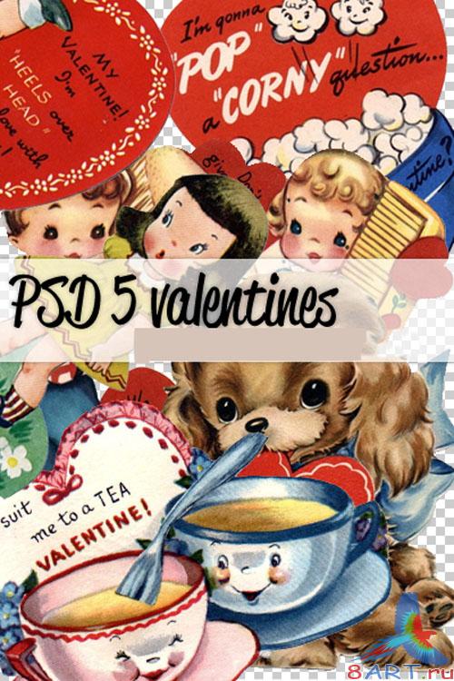 5 Valentines Vintage PSD Template