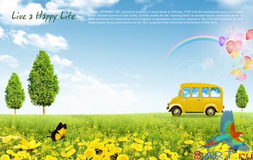 Source - The yellow bus on flowering meadow