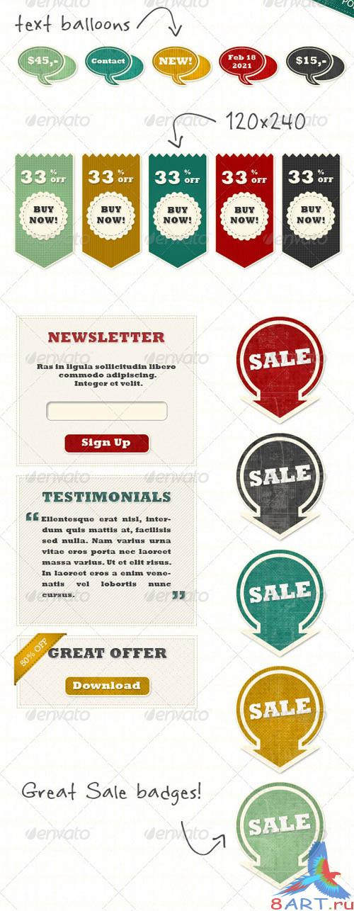 GraphicRiver Extended Set of Retro Vintage Web Elements GraphicRiver Extended Set of Retro Vintage Web Elements