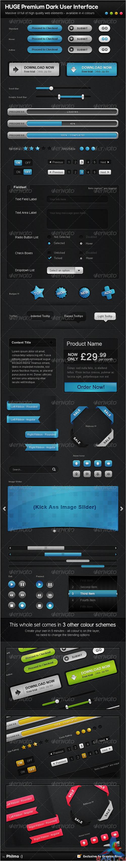 HUGE Premium Dark User Interface UI - 4 Colors &#91;GraphicRiver&#93;