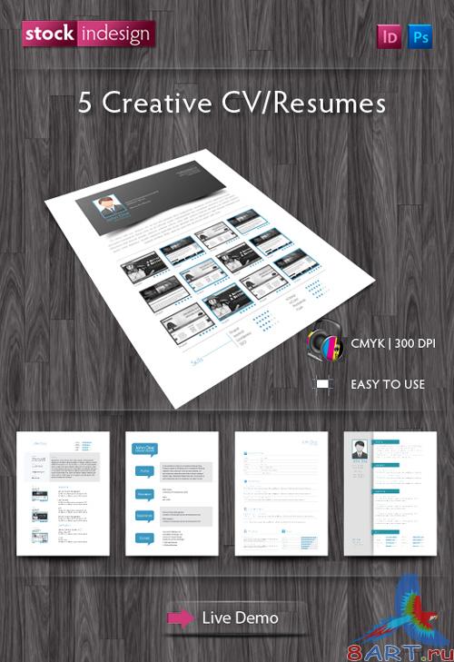 5 Creative Resumes InDesign Templates 5 Creative Resumes InDesign Templates