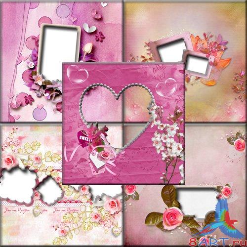 5 skrap-pages are in pink tones 5 skrap-pages are in pink tones