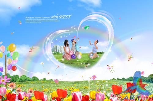 Heart-shaped flowers PSD family material well-being Heart-shaped flowers PSD family material well-being