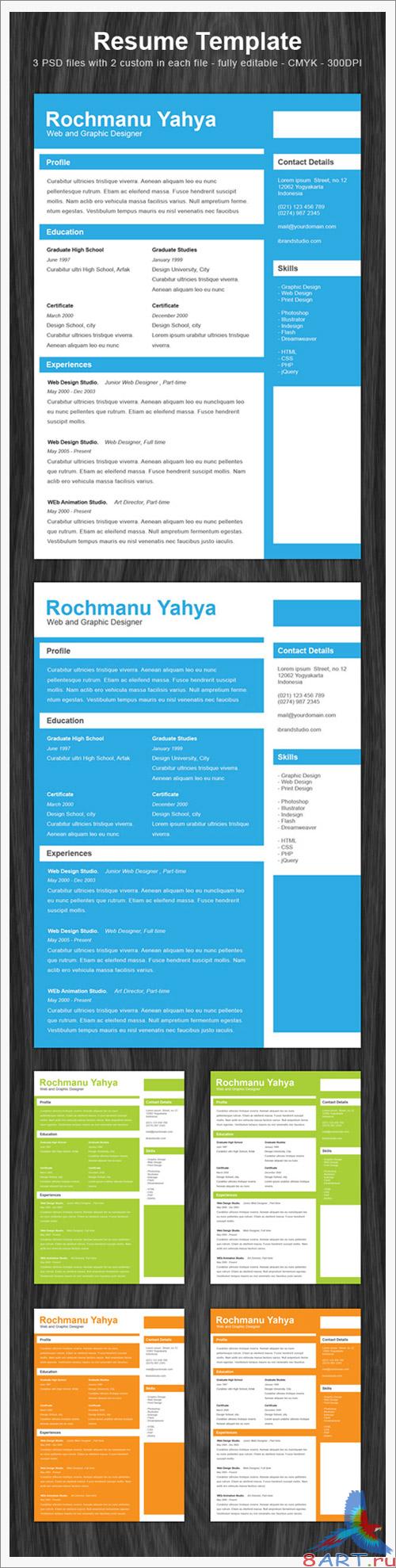 Clean one page resume PSD Template Clean one page resume PSD Template