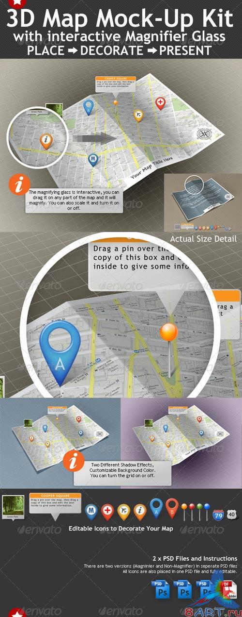 GraphicRiver 3D Map Mock-Up Kit with Magnifying Glass GraphicRiver 3D Map Mock-Up Kit with Magnifying Glass