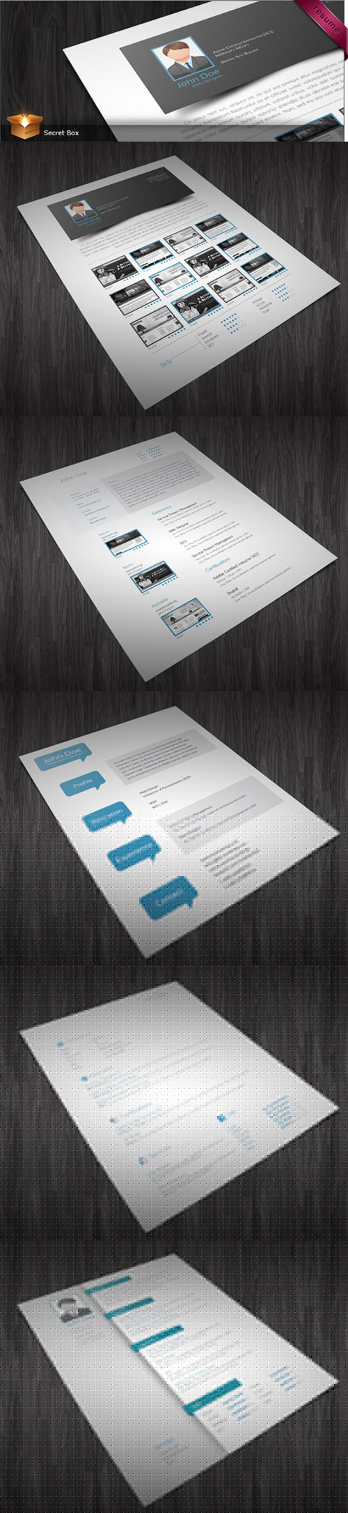 5 CV/Resumes InDesign Templates 5 CV/Resumes InDesign Templates