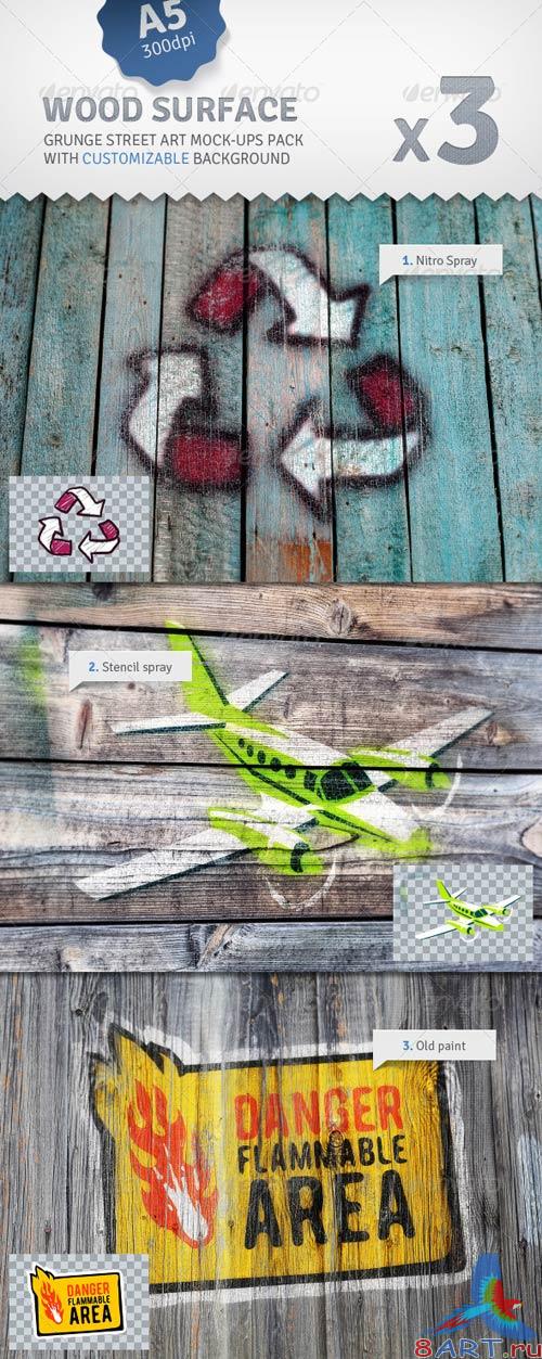 GraphicRiver Old Wood - 3 Graffiti Street Art Mockups