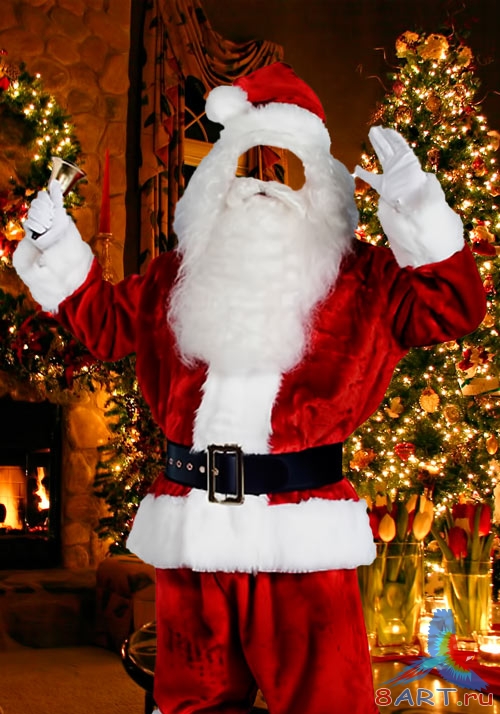 Шаблон для фотошопа  - Санта- Клаус с колокольчиком