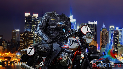 Шаблон для фотошопа  - На мотоцикле по ночному городу