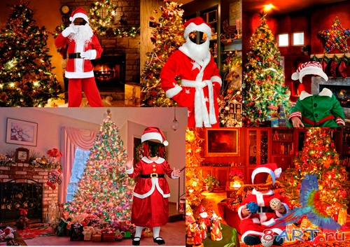 Шаблоны для фотошопа  - Дети в костюмах Санта Клауса